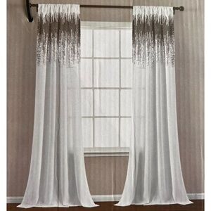 New Lush Decor Shimmer Sequins 2 Panels Curtains White Black 84 Inch